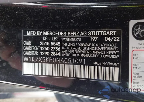 2022 Mercedes-Benz Amg Gt 43 4-Door Coupe z USA, uszkodzony, nr VIN W1K7X5KB0NA051091